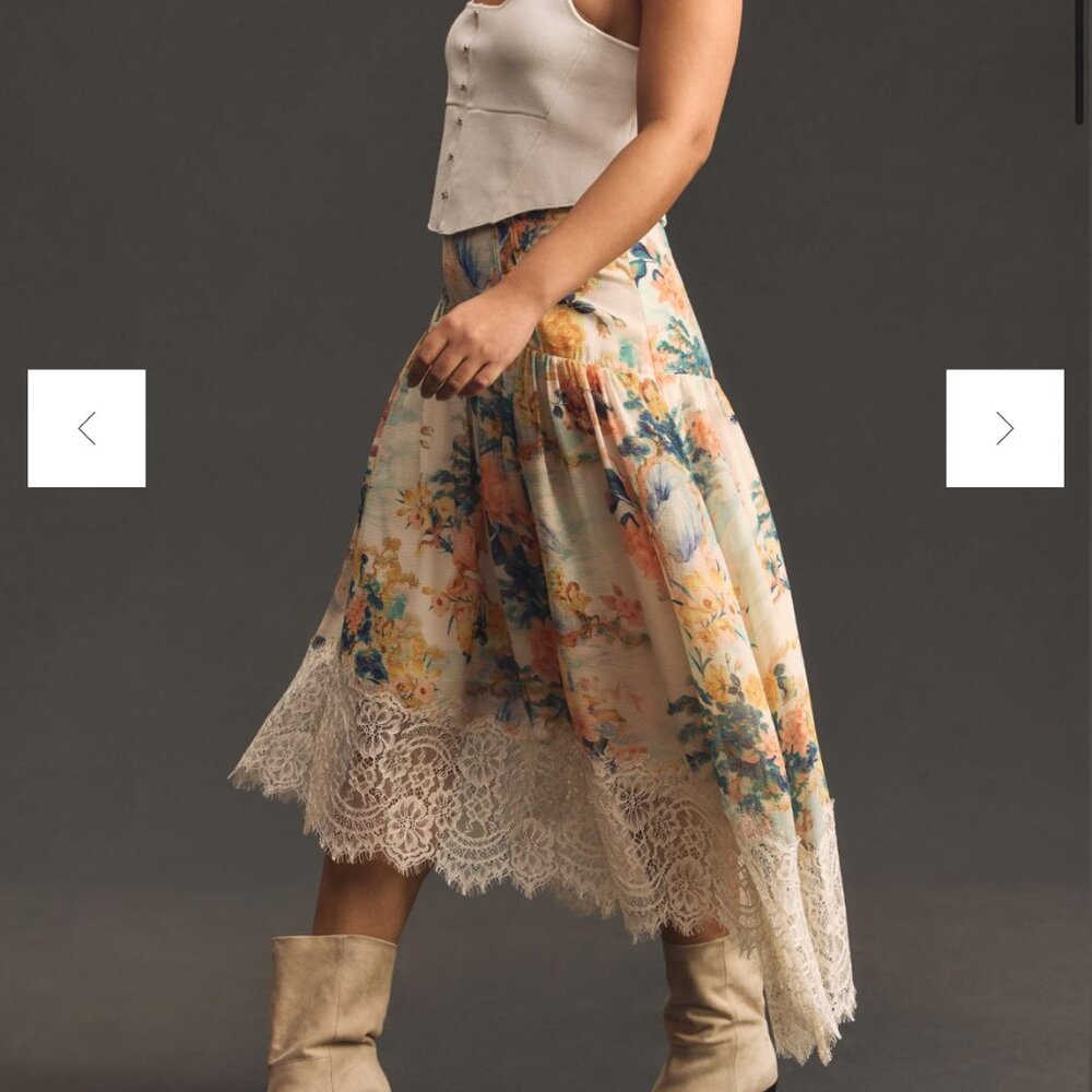 Anthropologie 2X Floral Lace High Low Asymmetrical Lace Plus Skirt EUC